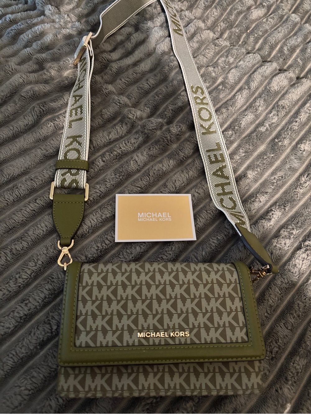 Michael Kors Olive Green MK Logo Crossbody with Branded Strap